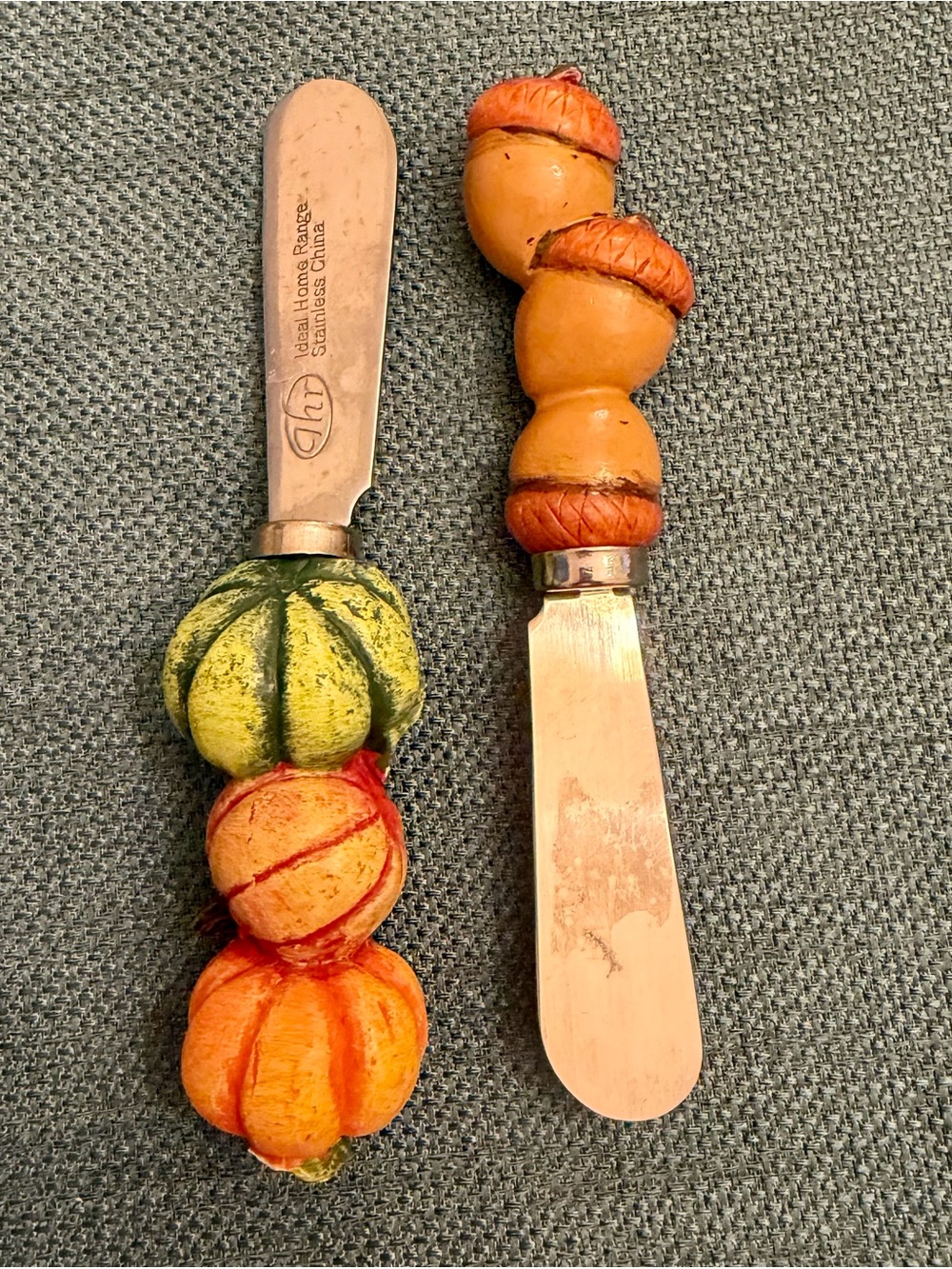 Harvest Pumpkin Acorn 2 Spreaders - Orange and Green Holiday Fall Thanksgiving